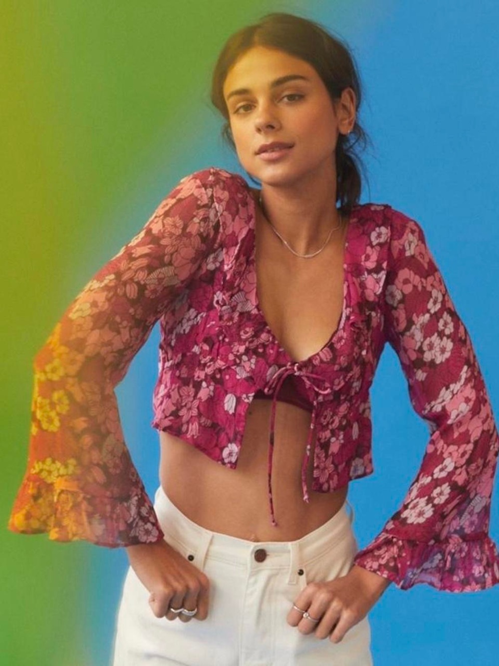 Urban Outfitters Pink and Magenta Floral Blouse